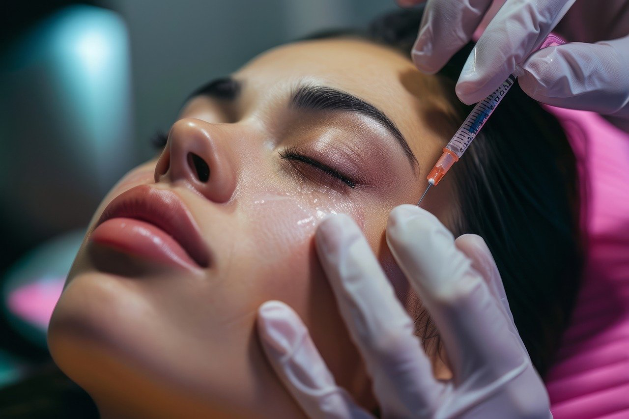 Woman comfortably receiving aWoman comfortably receiving Botox services